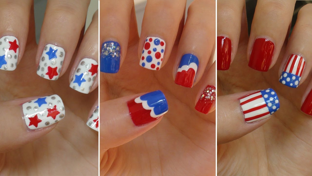 4th Of July Nail Designs
 Fourth of July Nails ☆ Three Easy Designs