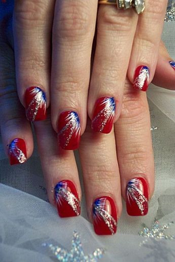 4th Of July Nail Designs
 4th of July nails red nails with blue white fan brush