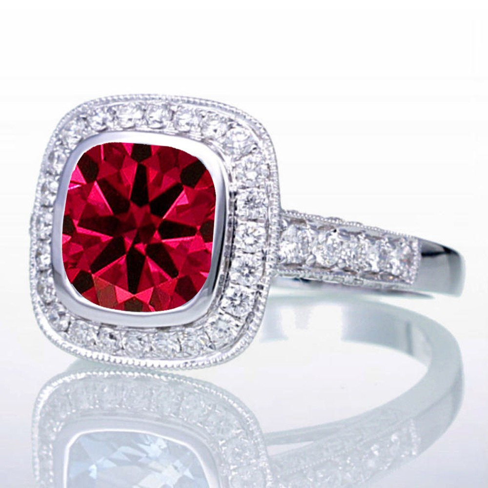 5 Carat Diamond Engagement Ring
 1 5 Carat Cushion Cut Ruby and Diamond Halo Vintage