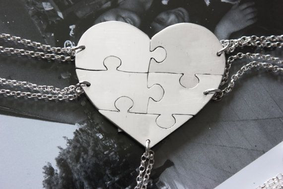 5 Piece Friendship Necklace
 Bridesmaid Jewelry Five Piece Puzzle Heart Necklace