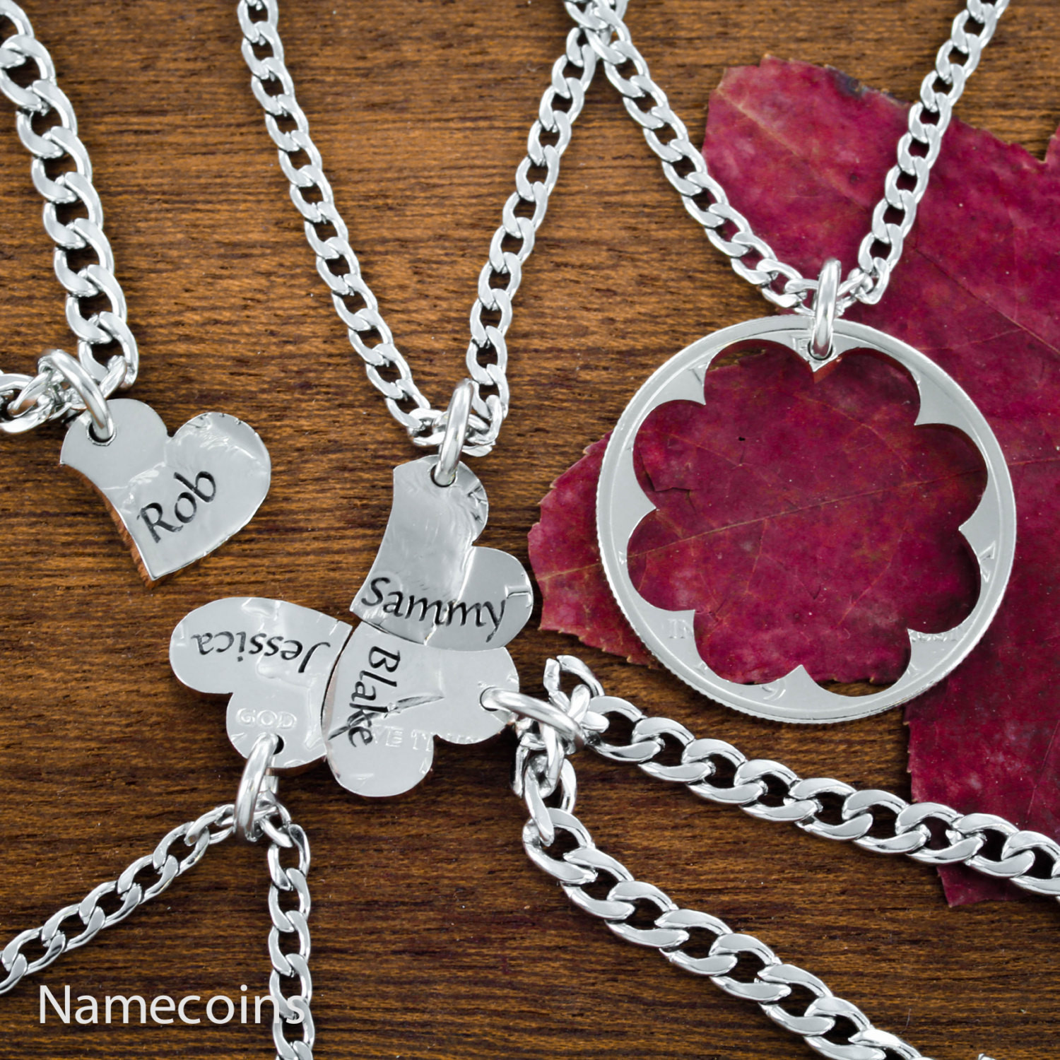 5 Piece Friendship Necklace
 Name Heart Necklaces 5 Piece Custom engraved names