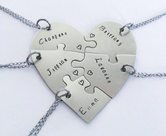 5 Piece Friendship Necklace
 Hand engraved Argentium Silver heart puzzle necklaces