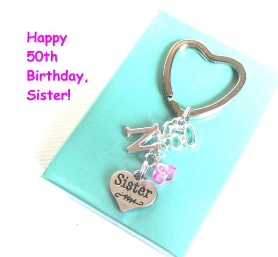 50Th Birthday Gift Ideas For Sister
 Sister 50th birthday t 50th keychain by DoodlepopDesigns