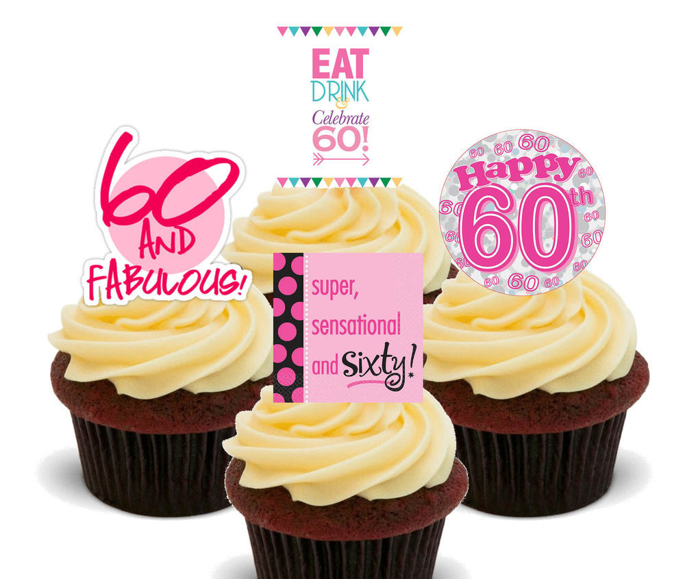 60th Birthday Cake Decorations
 60th Birthday Female Edible Cupcake Toppers Stand up