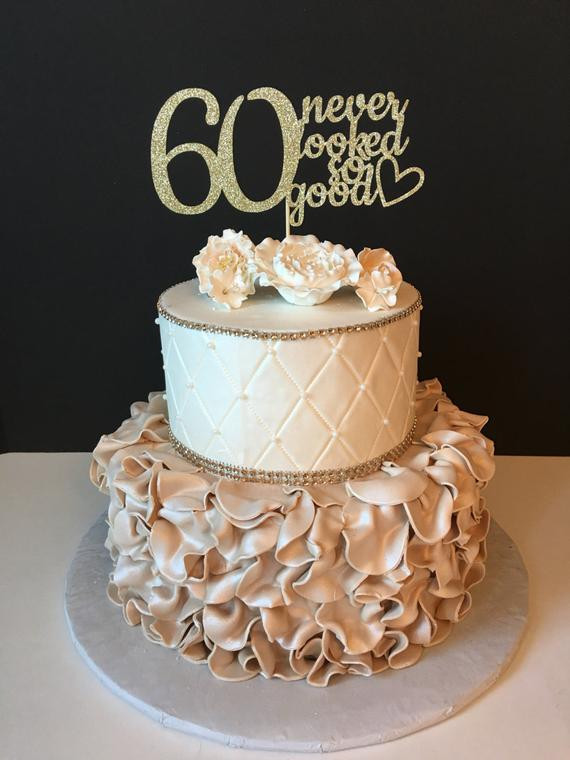 60th Birthday Cake Decorations
 ANY NUMBER Gold Glitter 60th Birthday Cake Topper 60 Never