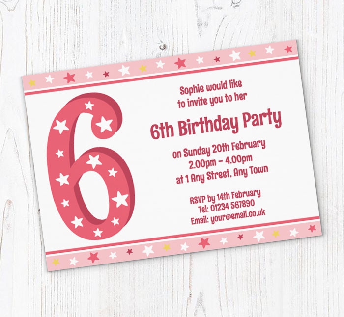 6th Birthday Invitation Wording
 6th Stars Birthday Party Invitations
