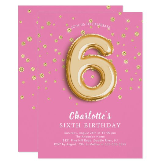 6th Birthday Invitation Wording
 Foil Balloon Floral 6TH Birthday Invitation