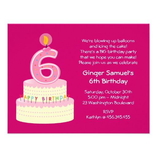 6th Birthday Invitation Wording
 6th Birthday Cake Simple Invitation 4 25" X 5 5