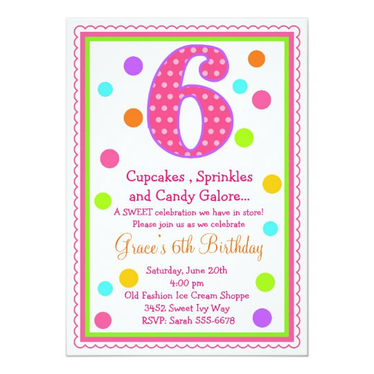 6th Birthday Invitation Wording
 Sweet Surprise 6th Birthday Invitation