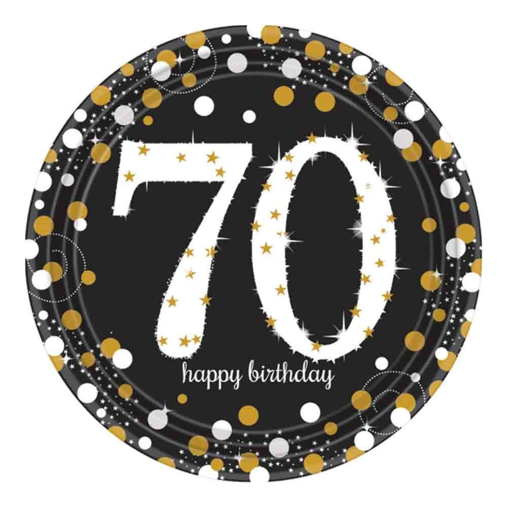 70 Birthday Party
 8 Gold Celebration Age 70 Paper Plates Gold Black 70th