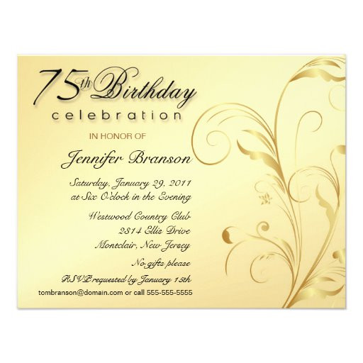 75th Birthday Party Invitations
 Elegant 75th Birthday Surprise Party Invitations 4 25" X 5