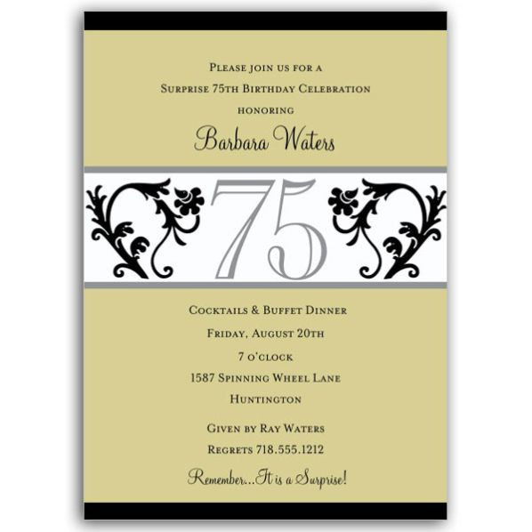 75th Birthday Party Invitations
 Elegant Vine Chartreuse 75th Birthday Invitations