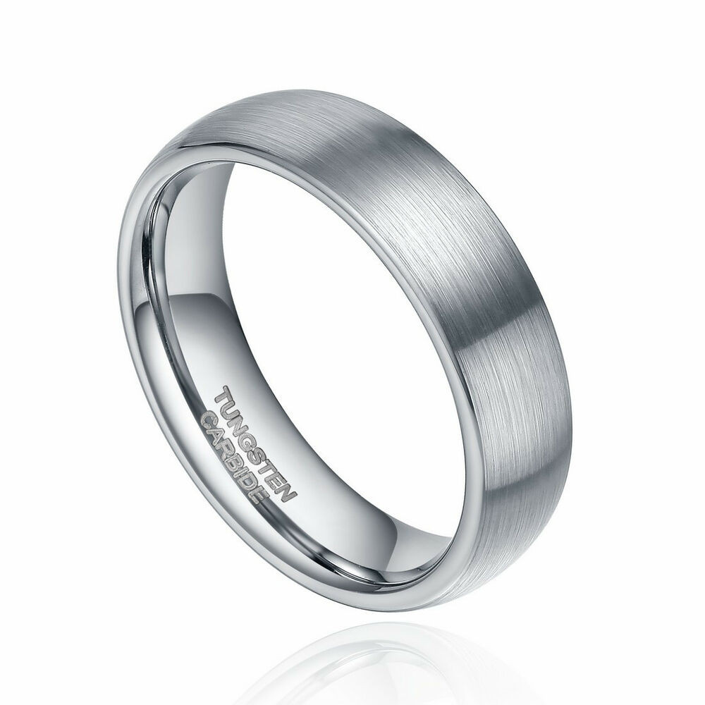 8mm Mens Wedding Band
 6mm 8mm Tungsten Carbide Ring Wedding Band Dome Brushed