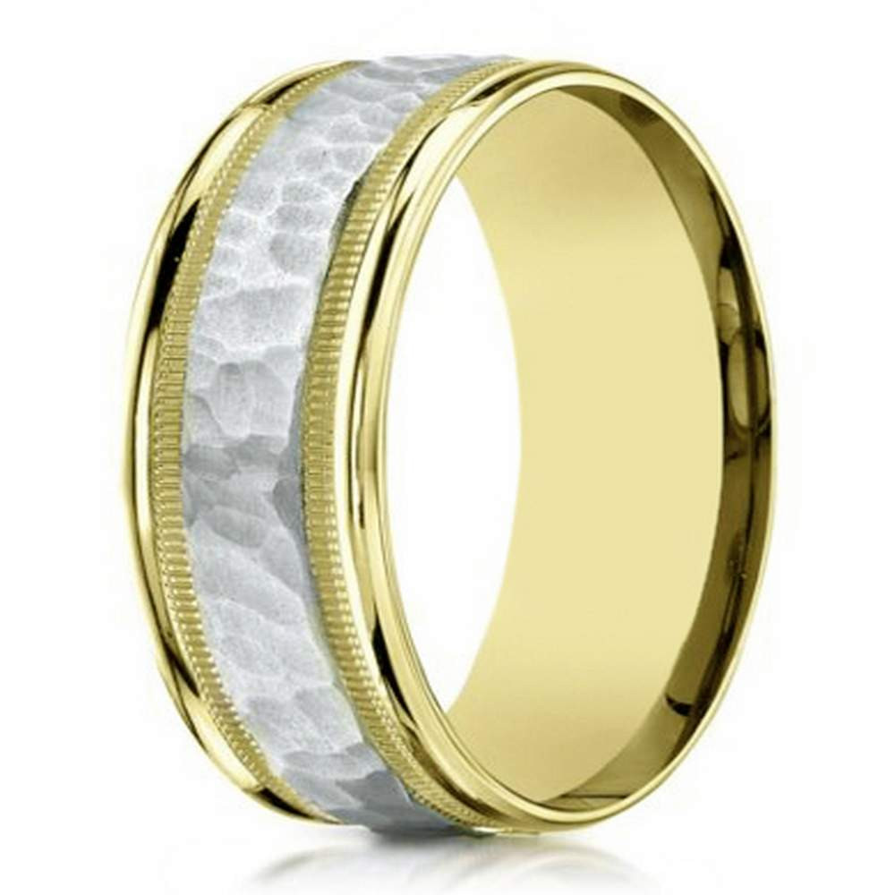 8mm Mens Wedding Band
 8mm Men s Two Tone 14k Yellow Gold Hammered Center Wedding