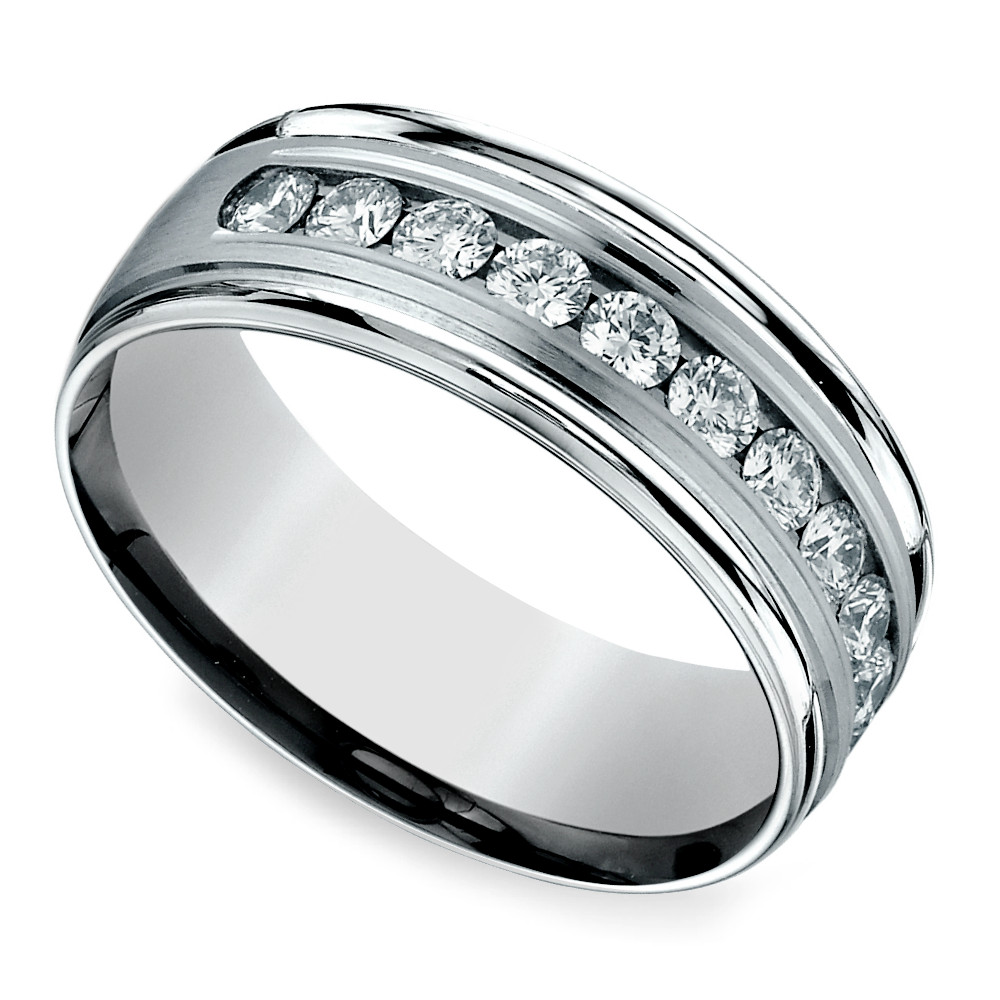 8mm Mens Wedding Band
 Channel Diamond Men s Wedding Ring in Platinum 8mm