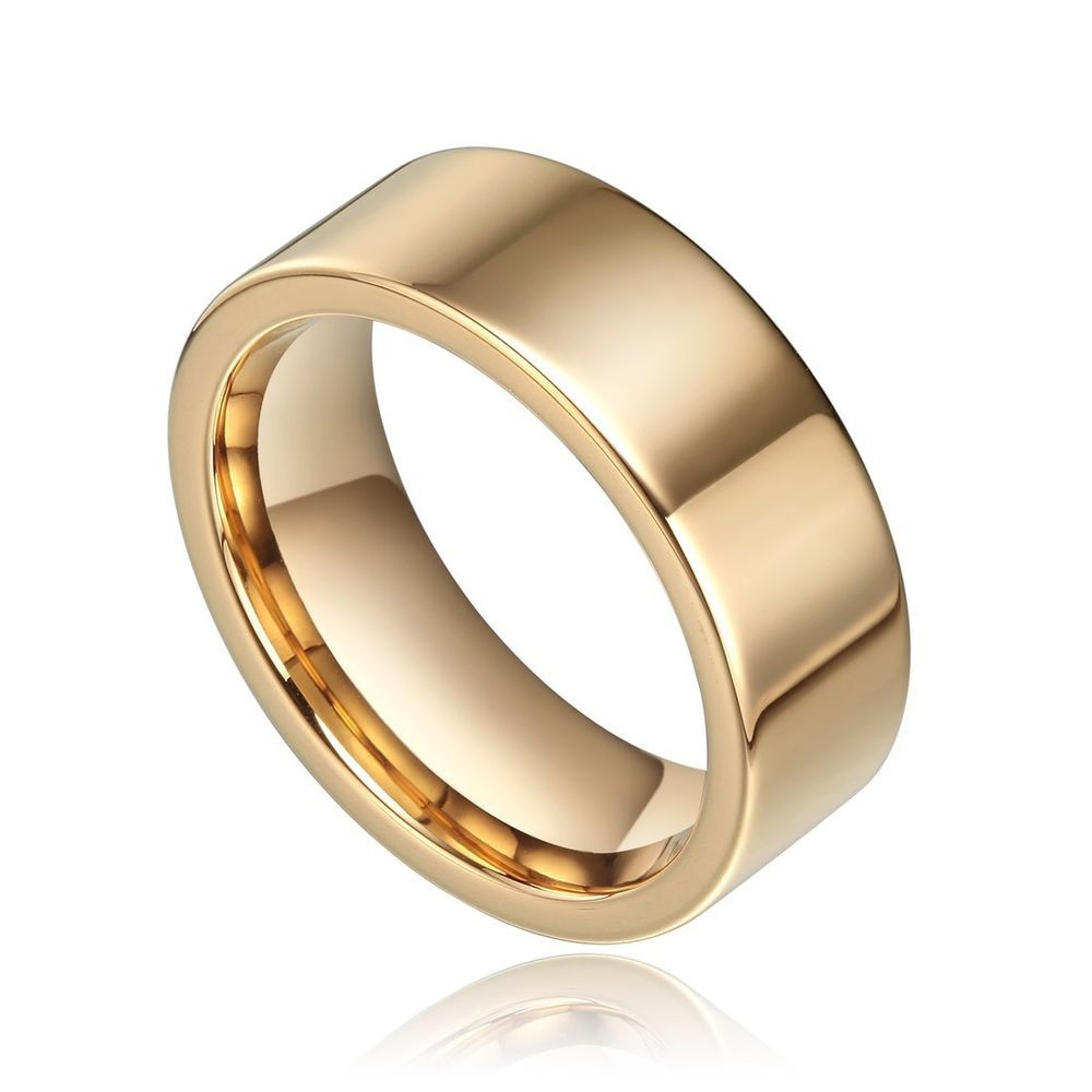 8mm Mens Wedding Band
 8mm Gold Tungsten Carbide Ring High Polished Promise