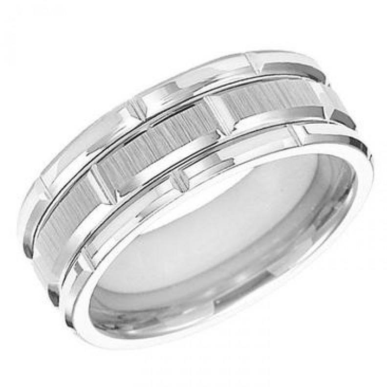 8mm Mens Wedding Band
 8mm wide white tungsten mens wedding band with diamond cut