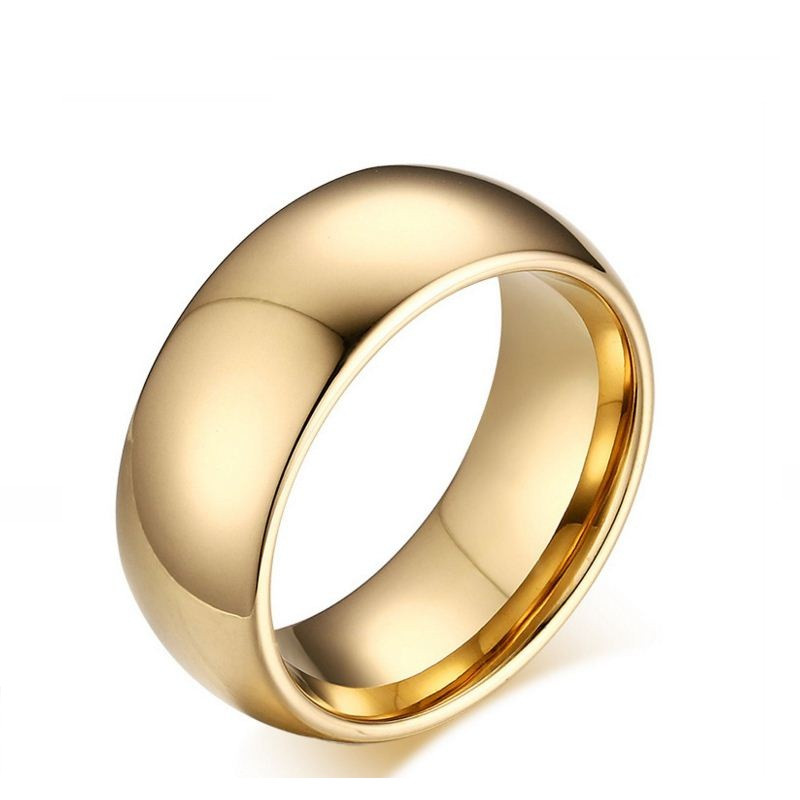8mm Mens Wedding Band
 Mens 8MM Tungsten Carbide Dome Gold Wedding Band Promise
