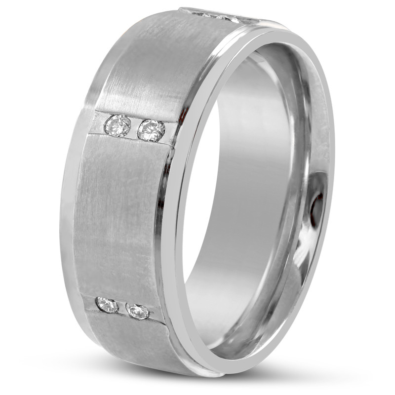 8mm Mens Wedding Band
 8mm Men s White Gold Wedding Band With Diamonds M128
