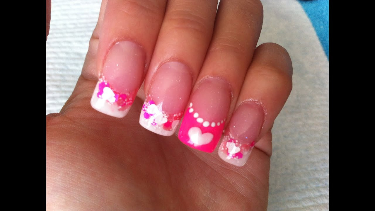 Acrylic Nail Designs Pictures
 Acrylic Nails Neon Pink and White Valentines design