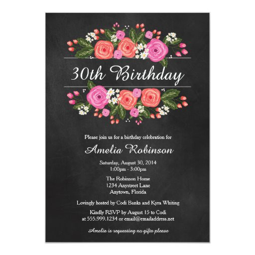 Adult Birthday Invitations
 Adult Birthday Invitation floral chalkboard style Card