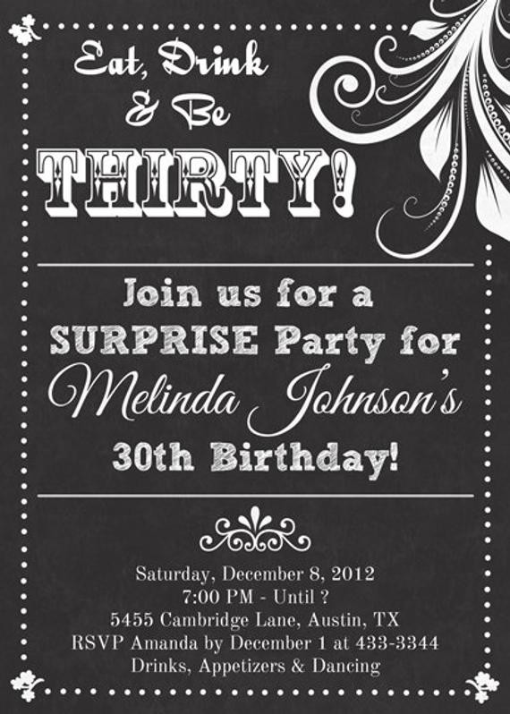 Adult Birthday Invitations
 Chalkboard Look Adult Birthday Party Invitation by
