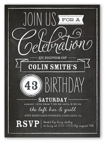 Adult Birthday Invitations
 Chalkboard Wishes Surprise Birthday Invitation