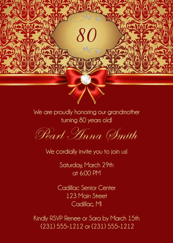 Adult Birthday Invitations
 80th Birthday Invitation Adult Black and Gold Damask 80th