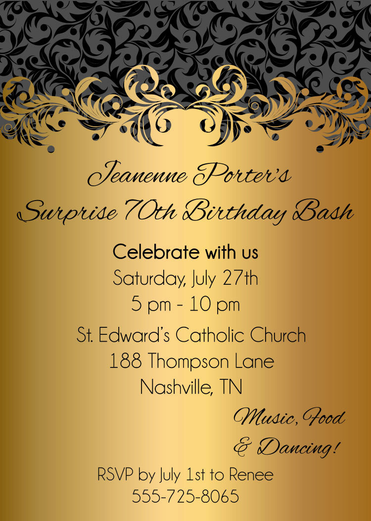 Adult Birthday Invitations
 Gold Ornate Adult Birthday Party Invitations Digital