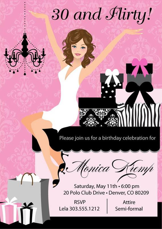 Adult Birthday Invitations
 30 and Flirty Birthday Invitations Adult by AnnounceItFavors