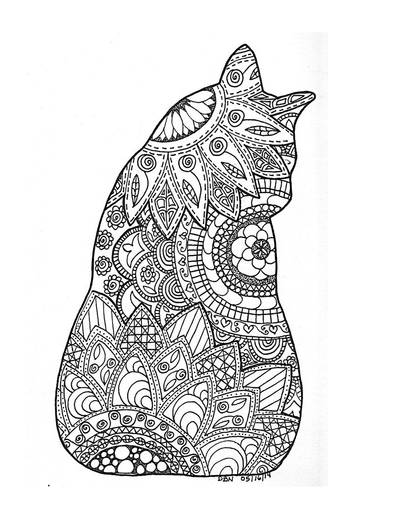 Adult Cat Coloring Pages
 3 Adult Colouring Pages Original Hand Drawn Art in Black and