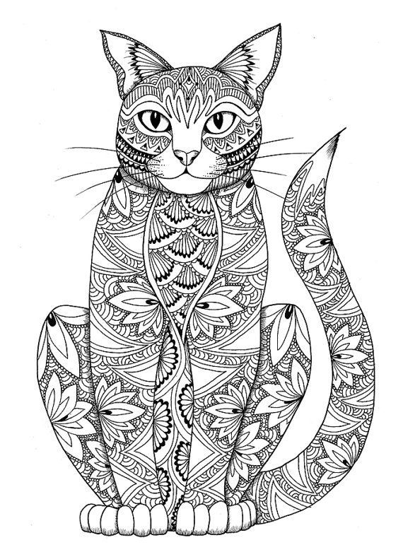 Adult Cat Coloring Pages
 Cat coloring page by miedzykreskami on Etsy