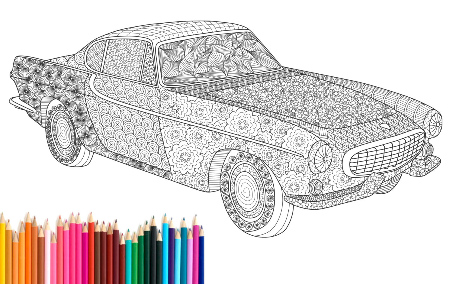 Adult Coloring Pages Cars
 PDF printable Adult Coloring Page Zentangle Volvo P1800 by