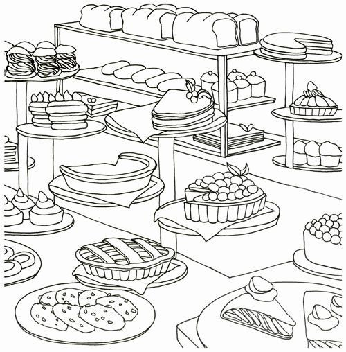 Adult Food Coloring Pages
 ONLY BAKERY Bread Food Coloring Book For Adult Painting