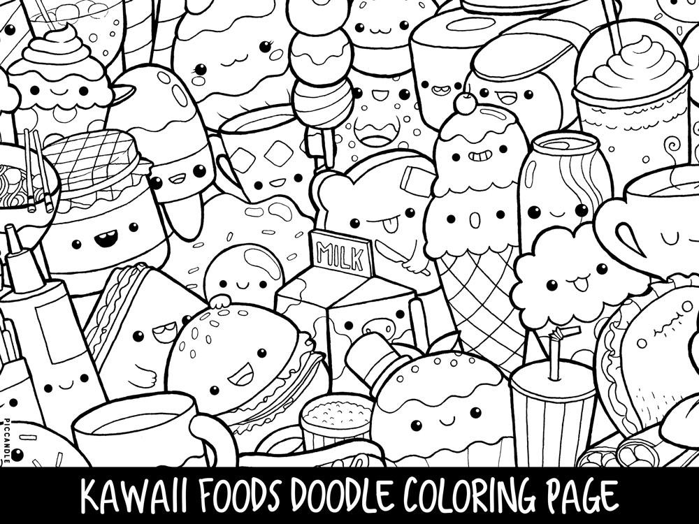 Adult Food Coloring Pages
 Foods Doodle Coloring Page Printable Cute Kawaii Coloring