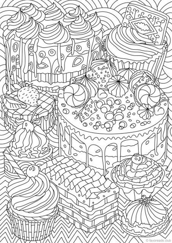Adult Food Coloring Pages
 Sweet Treats Printable Adult Coloring Page from Favoreads