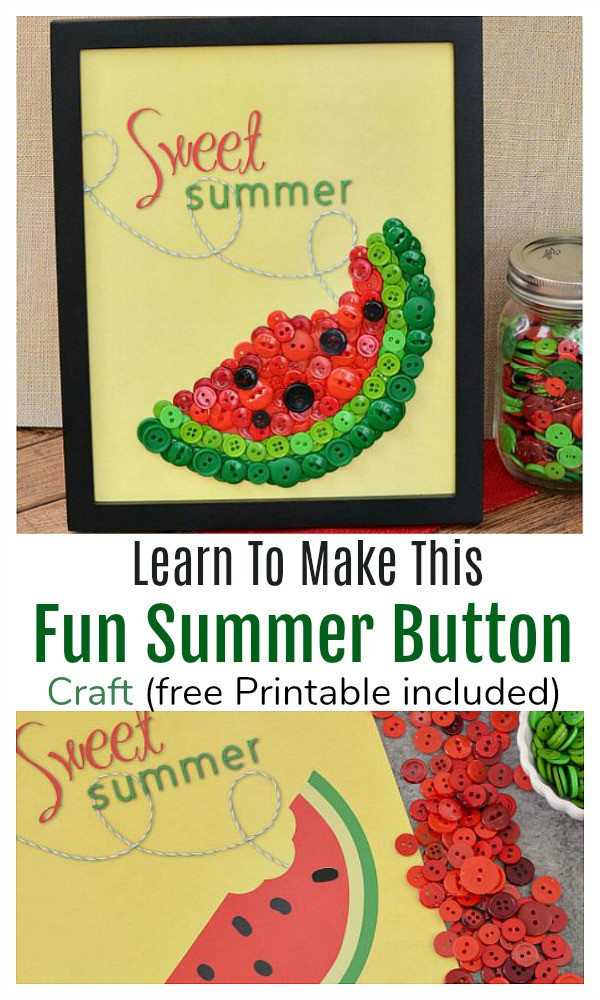 Adult Summer Crafts
 Easy Watermelon Button Craft & Free Printable