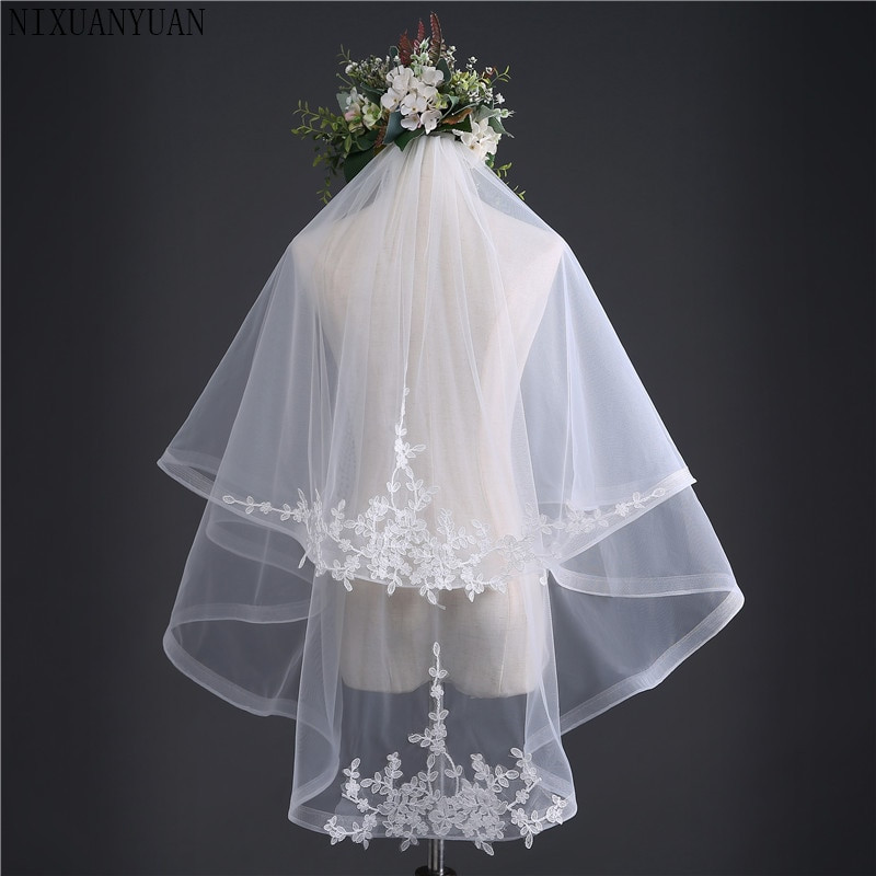 Affordable Wedding Veils
 New Arrival Ivory White Two Layers Bridal Veil 2019 Lace