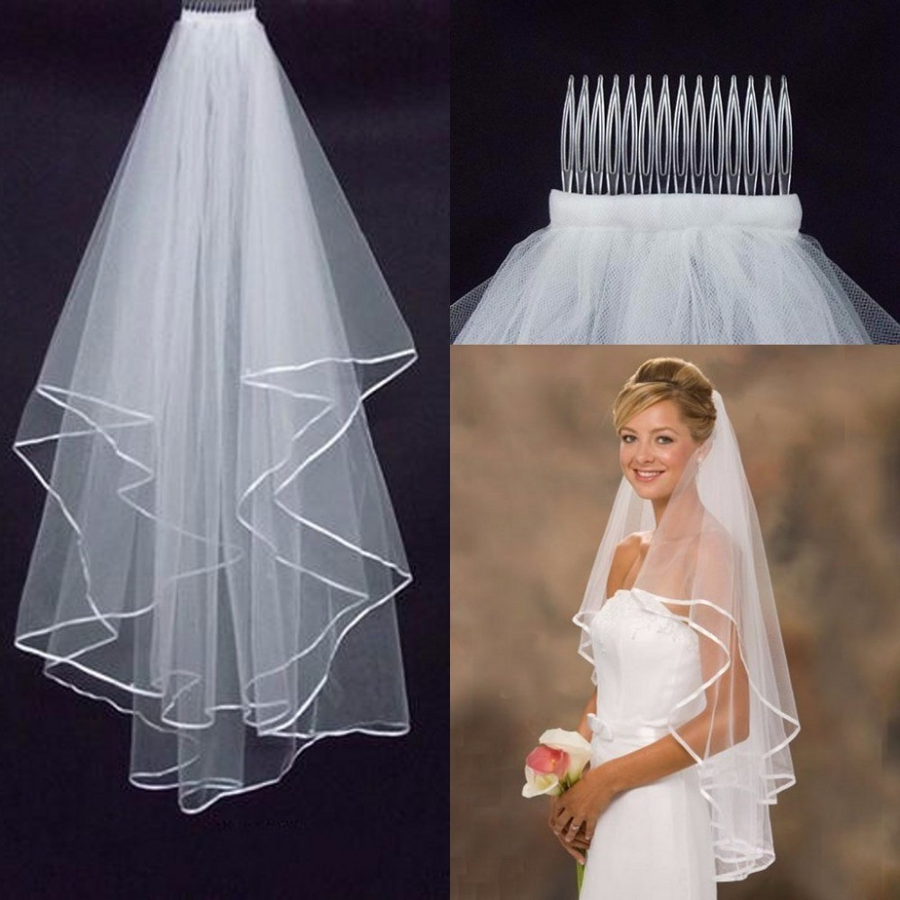 Affordable Wedding Veils
 Aliexpress Buy Simple Tulle White Ivory Two Layers