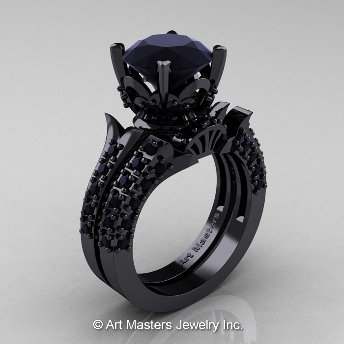 All Black Diamond Engagement Rings
 Classic French 14K Black Gold 3 0 Ct Black Diamond