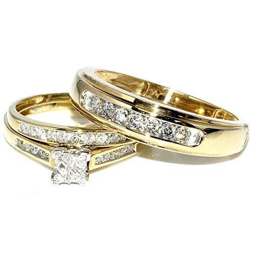 Amazon Wedding Rings Sets
 Princess Cut Trio Wedding Rings Set His and Hers Diamonds
