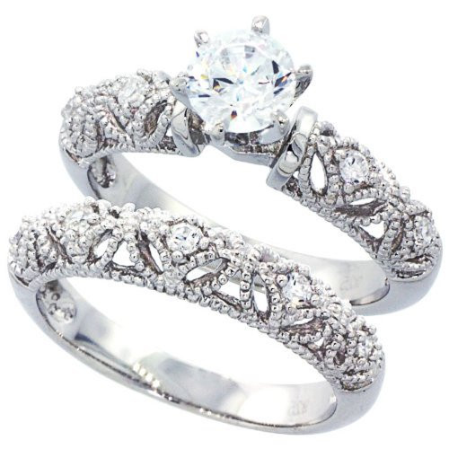 Amazon Wedding Rings Sets
 Sterling Silver Wedding Ring Set Round CZ Engagement Ring