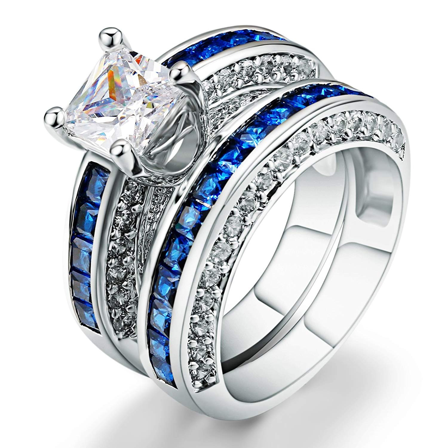 Amazon Wedding Rings Sets
 18K Gold Blue Sapphire Wedding Engagement Bridal Rings