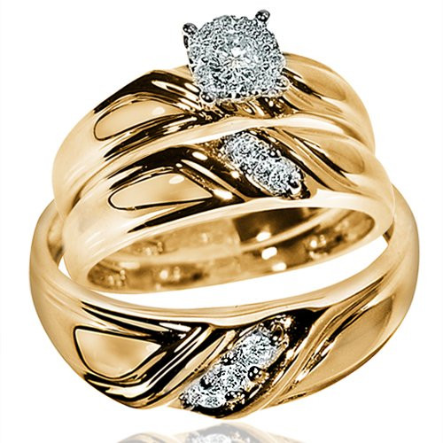 Amazon Wedding Rings Sets
 His Her Wedding Rings Set 10k Yellow Gold Round Solitaire