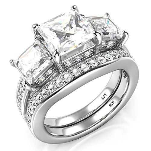 Amazon Wedding Rings Sets
 Sz 7 Sterling Silver 3 Carat Princess Cut Cubic Zirconia