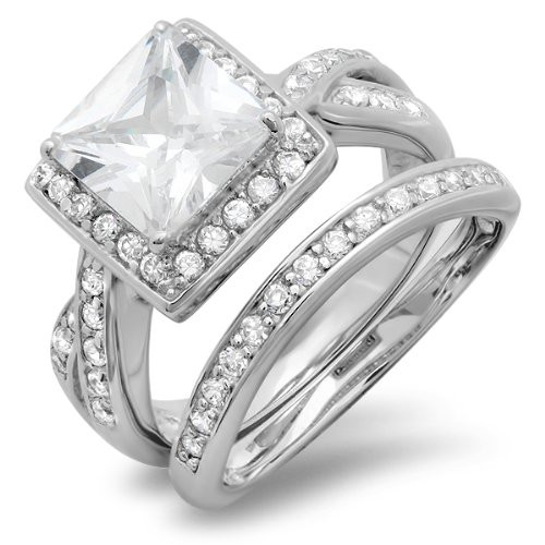Amazon Wedding Rings Sets
 Amazon 2 50 CT Halo Sterling Silver La s Princess Round