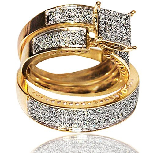 Amazon Wedding Rings Sets
 1cttw Diamond Yellow Gold Trio Wedding Set His and Her