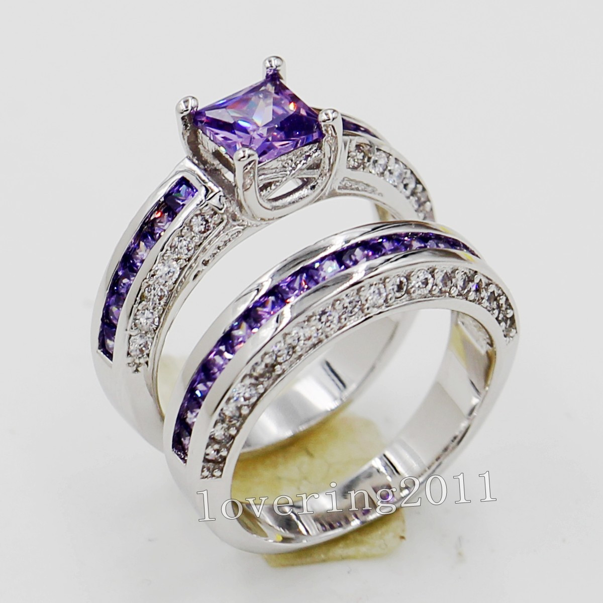 Amethyst Wedding Ring Sets
 Brand Princess cut 6mm Amethyst 10KT Gold Filled Wedding