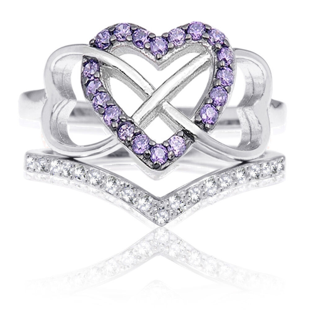 Amethyst Wedding Ring Sets
 Amethyst Triple Heart Infinity Celtic CZ Wedding