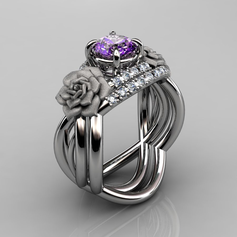 Amethyst Wedding Ring Sets
 Nature Inspired 14K White Gold 1 0 Ct Amethyst Diamond